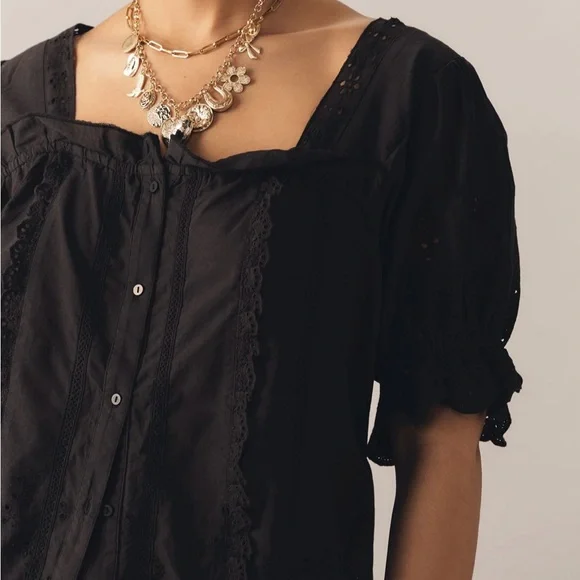 Anthropologie Puff Sleeve Eyelet Top - Picture 2 of 8
